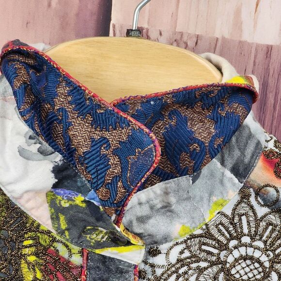 Robert Graham Limited Womens XL Sculpture Shirt Linen Blend Gold Emb Abstract - Picture 5 of 14